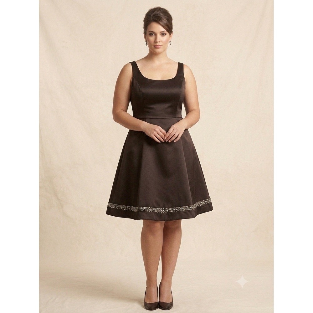 90s Y2K Jones Wear Black Dress Sz 16 Embellished Grommet Circle Hem Cocktail